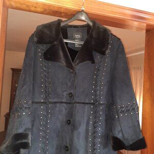 New Dennis Basso Faux Shearling Coat Navy 1X PLUS SIZED!!